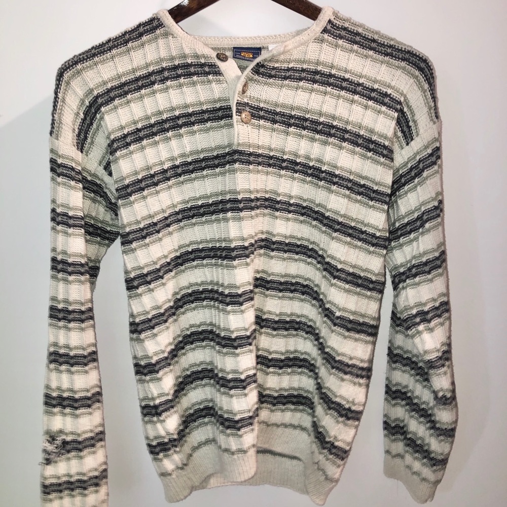 Vintage Stripe Quarter Button Up Sweater/ Pullover